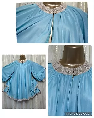 VTG S M Sky Blue Babydoll Nightgown Lucie Ann DOUBLE Nylon Balloon Sleeve Lace • $79.99