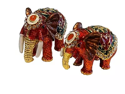 2 Bejeweled   Red Elephants   Hinged Metal Enameled Rhinestone Trinket Boxes • $11