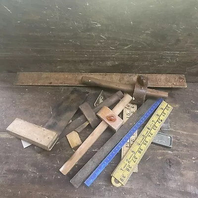 Job Lot: Mixed/various Marking Out Tools. Guages Squares Rulers. Carpentry. • £0.99