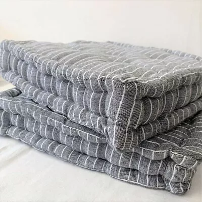 £11.95 • Buy Grey Chalk Stripe Floor Cushion | Luxury Cotton Large Chair Garden Seat Pad