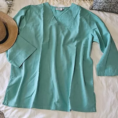 HOT COTTON 100% Cotton Tunic Top LARGE Lagenlook Travel Marc Ware Mint Condition • $24.99