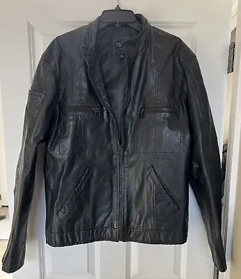 7 Diamonds Leather Jacket Black Men's Size 2XL  Zip Off Hoodie Excellent • $24.99