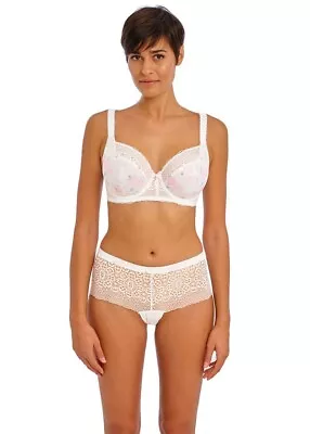 Freya Daydreaming Flora White Underwire Plunge Bra & Short Set Size 30e / 8e • $40