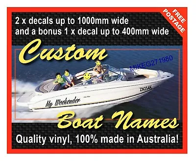$39.95 • Buy Custom Boat Name Decals Vinyl 1000mm Set Of 3 Incl Free Transom
