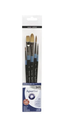 £14 • Buy Daler-Rowney Aquafine 501 Brush Set 5pc Round 2/0-2-6 Flat 1/2 Oval 1/2