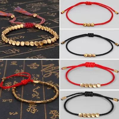 Lucky Red Rope Copper Beaded Bracelet Tibetan Buddhist Women Men Handmade Gift • $1