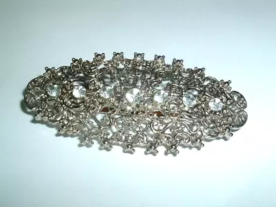 Vintage Silver Filigree And Rhinestone Hair Barrette In Gift Box • $5