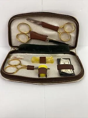 Vintage Clauss Manicure Pedicure Scissor Kit Set Leather Case USA • $21.95