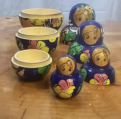 VINTAGE WOODEN NESTING  DOLL TOY RUSSIAN SET 7 Piece MATRYOSHKA • $19.39