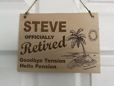 Personalised Retirement Gift For Women Men. Laser Engraved Hanging Wood Plaque • £4.99