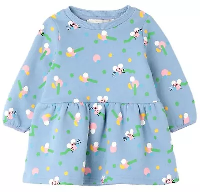 £19.99 • Buy STELLA McCARTNEY Baby Girl Blue LS DRESS Mice Wiggle Organic Cotton Fleece 6M 9M