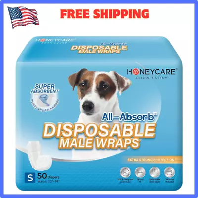 🐶50 Diapers All-Absorb A26 Disposable Male Dog Wramps Small SizeWaist 12”-19” • $29.12