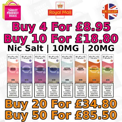 ELFLIQ By ELF BAR Nic Salt 10ml E Liquid 10mg | 20mg Vape Juice 50/50 VG/PG • £2.95