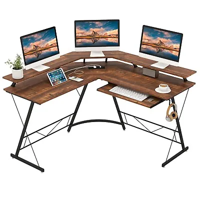 L-shaped Computer Desk Ergonomic Gaming Table Study Workstation W/ Power Outlet • £84.95