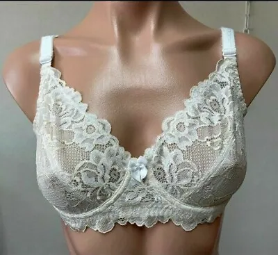 Ex Bon Marche Womens Lace Underwired Non-Padded Ivory Bra  36 - 44 Cup B - DD • £8.95