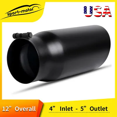 Black Exhaust Tip 4  Inlet 5  Outlet 12  Long Stainless Steel Bolt-On Tailpipe • $25.90