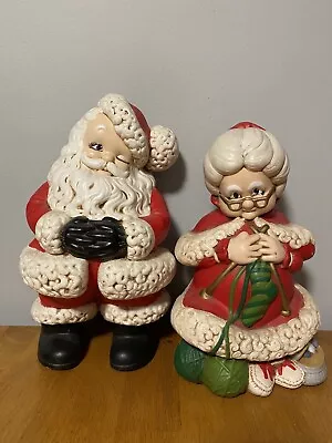 Vintage Mr And Mrs Santa Claus Atlantic Mold Ceramic Figures Large 14” • $65.15