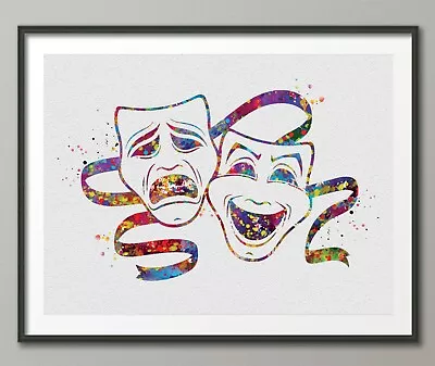 £162 • Buy Theatre Masks Watercolor Print Comedy And Tragedy Actor Gift Mask Musical-1425