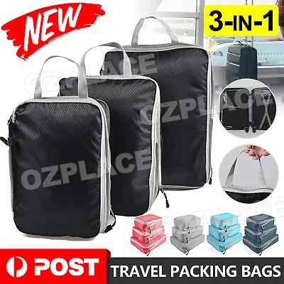 $19.95 • Buy Luggage Organiser Packing Cubes 3pcs/Set Travel Compression Suitcase Bags NEW