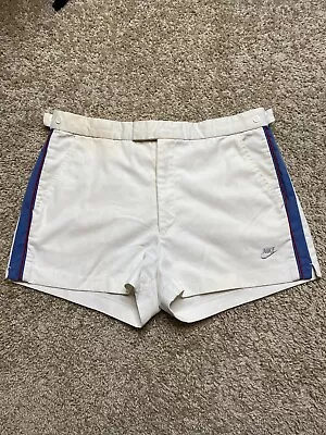 Vintage 80s Nike Blue Tag Spellout Swoosh Tennis Shorts White Mens Size 34 • $24.88