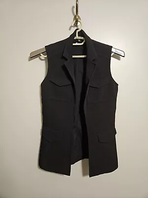 Express Womens Long Open Front With Pockets Black Vest Size Small • £18.26