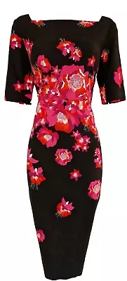 Womens Lk Bennett Black Pink Poppy Iconic Stretch Formal Lasana Pencil Dress 8. • £64.99