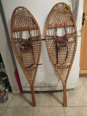 Vintage Wooden Snowshoes Size   41`` Long By  12` Wide  Nice  Mfg Faber  (3760 • $64.99