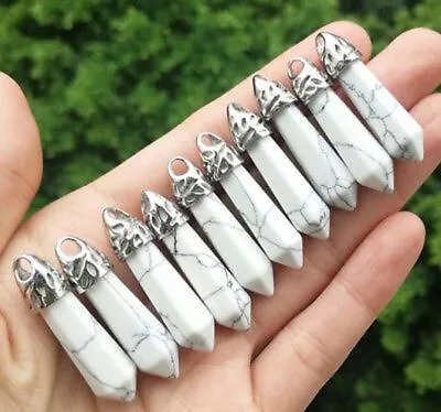 10pcs White Turquoise Stone Pendants Hexagon Healing Crystal Gemstone Bead • $3.99