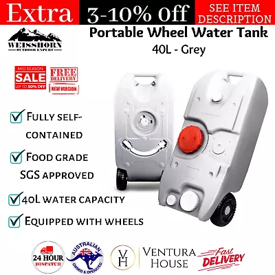 Weisshorn 40L Wheel Water Tank Portable Outdoor Camping Caravan Storage Grey New • $95.96