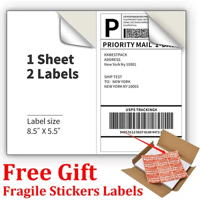 220-11000 Shipping Labels 8.5 X 5.5  Half Sheets Blank Self Adhesive 2 Per Sheet • $15.99