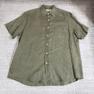 Vintage J Crew Shirt Mens Large Button Up Green Linen Pocket Casual Adult • $20.22