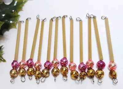 Vtg Christmas Ornaments 12 Pink Gold Mercury Glass Bead Garland Icicles #F • $27.77