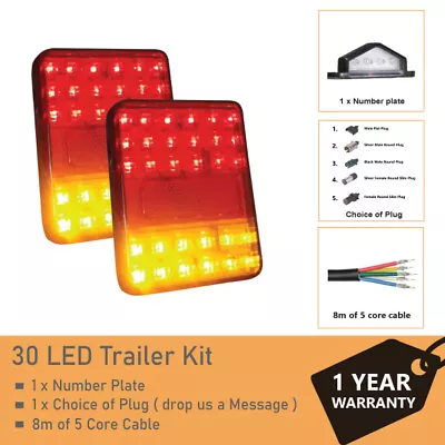 $39.23 • Buy 30 LED TRAILER LIGHTS KIT,1 X Trailer Plug, 8M 5 CORE CABLE,1x No. Plate 12V Set
