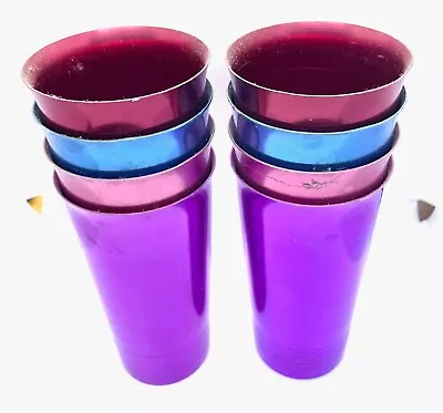 Set Of 8 MCM VINTAGE MULITI-COLOR ALUMINUM GLASSES 5 1/2  Tall Hawthorn Tumblers • $39.99
