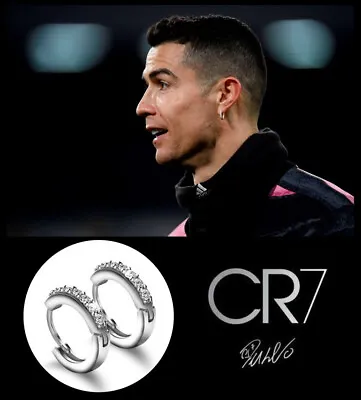 £7.98 • Buy Men’s/Boy’s Ronaldo 18ct White Gold Plate Diamond Crystal Hoop Earrings