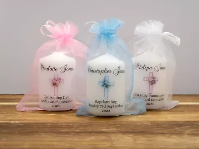 Christening Baptism Holy Communion Personalised Candle Favours 6cm X 4cm Pack 10 • £11.50