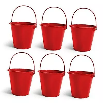 Small Metal Buckets With Handle 6 Pcs – Galvanized Bucket Small 4.3  Top Red • $30.15