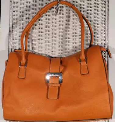 L. CREDI Orange Pebbled Leather Handbag Roomy Purse Briefcase Bag Silver Clasp • £28.74