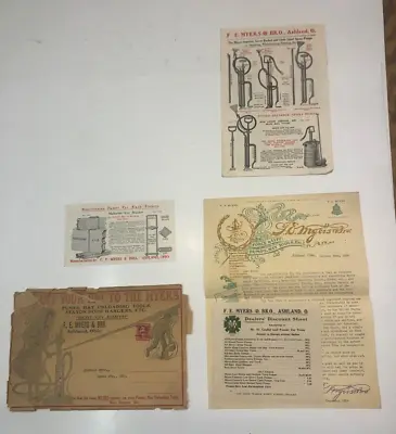 Vintage 1909 F E Myers Embossed Letter Head Brochure Discount Sheet & Envelope • $20