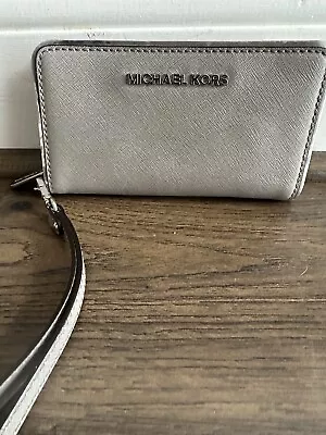 GUC Michael Kors Zip Around Wallet Cement Gray Wristlet Strap (flawed) • $9