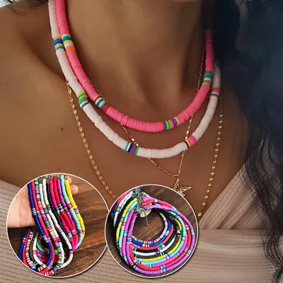 1PC Women's Bohemia Soft Clay Necklace Colorful Short Chain Choker Beach Gift • $4.16