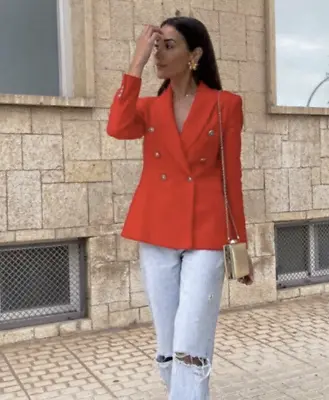 $89.99 • Buy ZARA NEW WOMAN DOUBLE BREASTED METAL BUTTON BLAZER JACKET RED Coral 3176/663 S