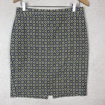 J. Crew The Pencil Skirt Size 4 Yellow Black Printed 100% Cotton Lined Abstract • $21.24