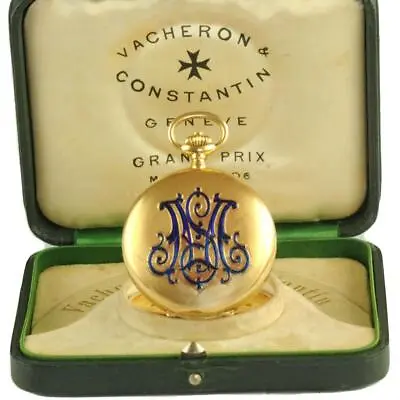 $5350 • Buy Vacheron Constantin Full Hunter 18K Yellow Gold Enamel Pocket Watch Ca. 1900s