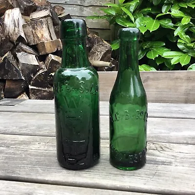 2 Antique Green Glass Bottles R White & Son Ld  / N.C.B Co Ltd Macclesfield • £18