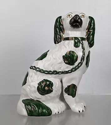 Antique 19c Victorian Staffordshire Pottery China Green Lustre Spaniel Wally Dog • £38.95