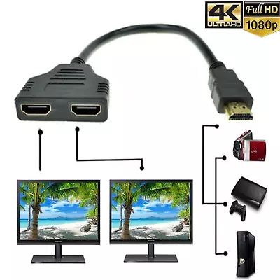 4K HDMI Male To 2 Female Cable Splitter Adapter 1 To 2 Way Converter For PS3 DVD • $7.58