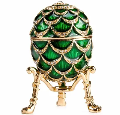 Green Pinecone Faberge Egg Replica Jewelry Box With Clock Easter Egg 2.75  • $55.21