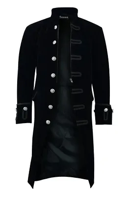 Men's Black Velvet Goth Steampunk Victorian Frock Coat W/Pockets/USA Stock/SOA • $79.85