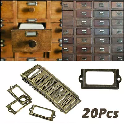 20Pcs Antique Brass Drawer Label Pull Cabinet Frame Handle File Name Card Holder • £4.89